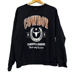 Cowboy Western Graphic Sweatshirt Black Rodeo Crewneck Vintage Style Size XL